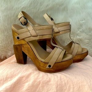 💯 AUTHENTIC AllSaints Spitalfields, leather T-strap platform sandals